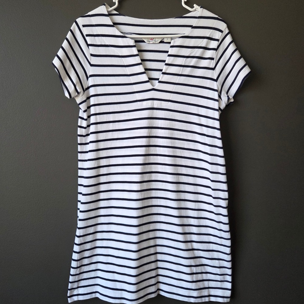 Vineyard Vines Womens Navy White Striped Cotton Pique Split Neck T-Shirt Dress S